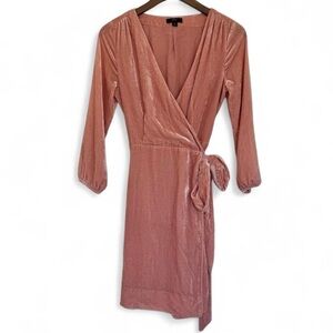 Size 0 J. Crew Elegant Pink Velvet Velour Wrap Dress Feminine Preppy